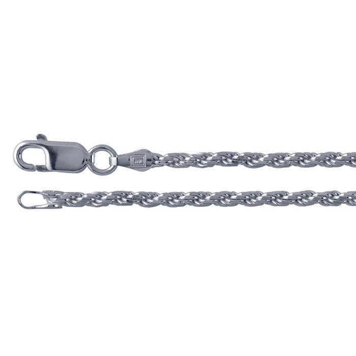 Sterling Silver Diamond Cut Rope Chain 2.2mm with Lobster Claw Clasp