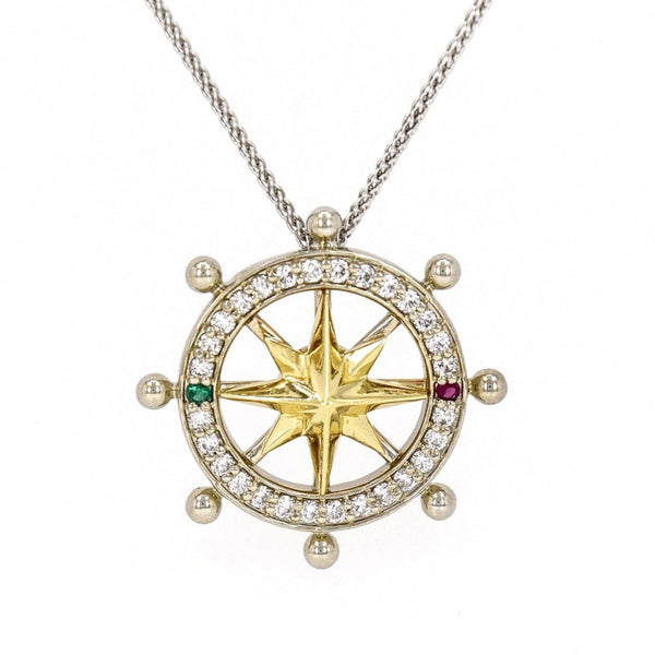 Compass Rose 14K Gold and Diamond Ship's Wheel Necklace – Maggie