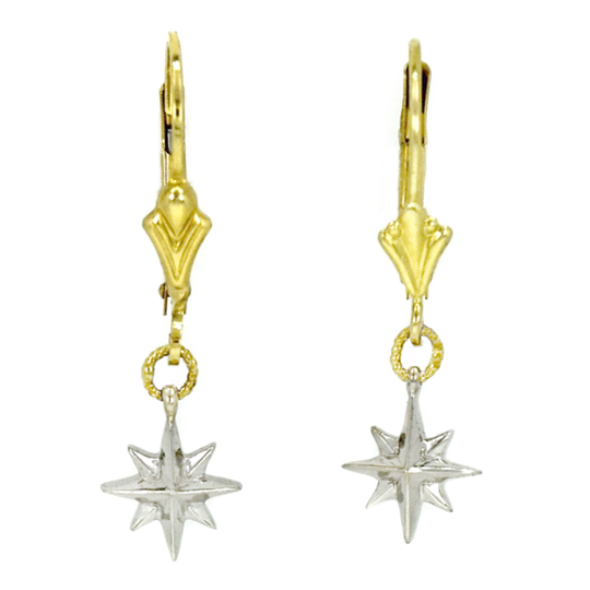 Compass Rose Petite 14K Two-Tone Gold Fleur-De-Lis Dangle Earrings