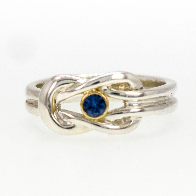 14K Gold and Sterling Silver Chunky Square Knot Sapphire Ring