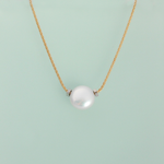 Solitaire Coin Pearl Necklace with MLD 14K White Beads on 14K Yellow Chain