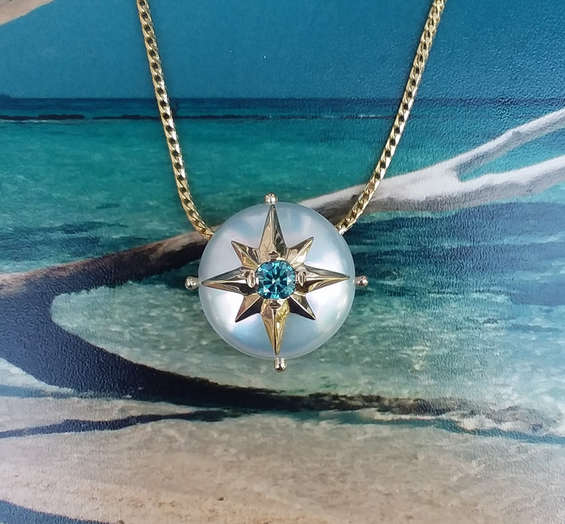 Caribbean Compass Pearl & Sea Green Diamond Necklace