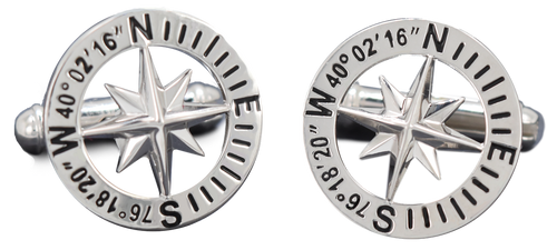 Compass Rose Custom Coordinates Sterling Silver Cufflinks