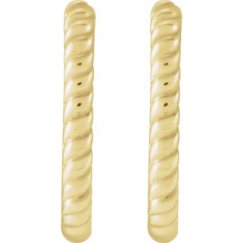 14K Gold Elongated Oval Rope Hoop Earrings (Huggies)