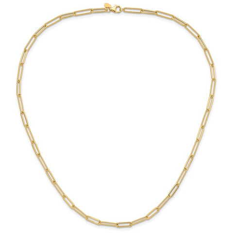 14K Gold Paperclip Link Necklace with Alternating Rope Textured