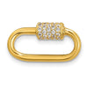 14K Yellow Gold Oval Clasp Charm Holder with White Cubic Zirconia