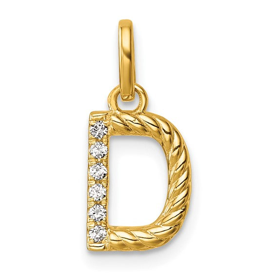 14K Gold Rope Diamond Initial Charm