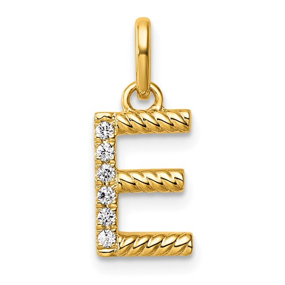 14K Gold Rope Diamond Initial Charm