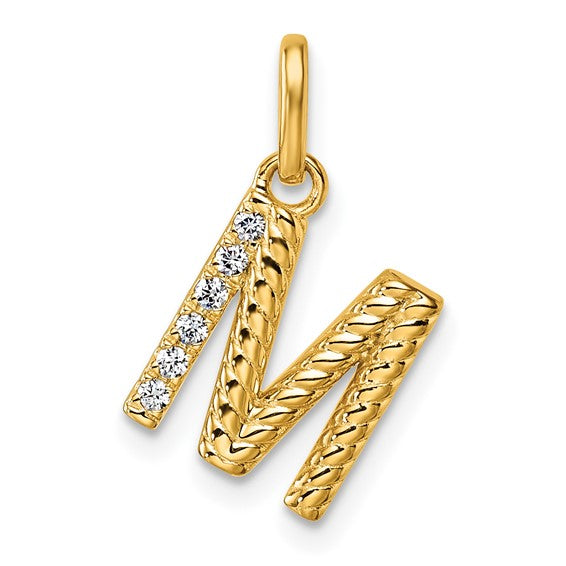 14K Gold Rope Diamond Initial Charm