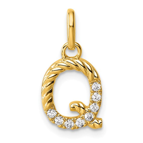 14K Gold Rope Diamond Initial Charm