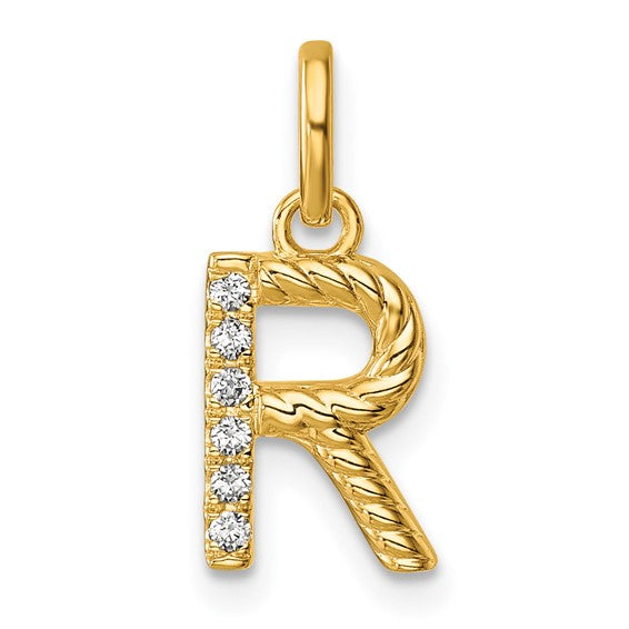 14K Gold Rope Diamond Initial Charm