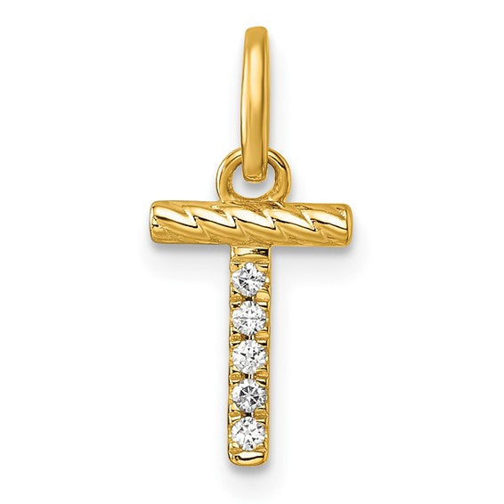 14K Gold Rope Diamond Initial Charm