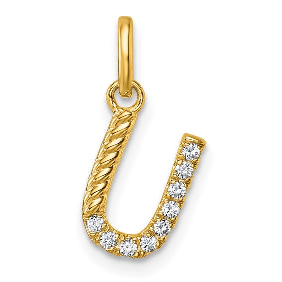 14K Gold Rope Diamond Initial Charm