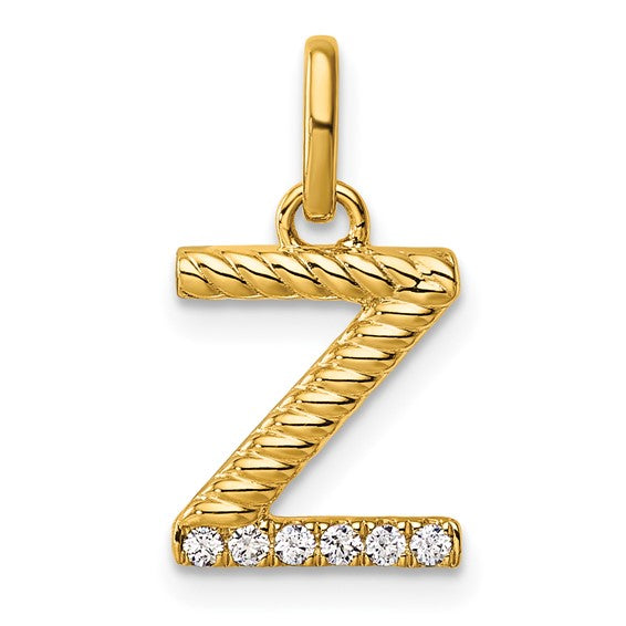 14K Gold Rope Diamond Initial Charm