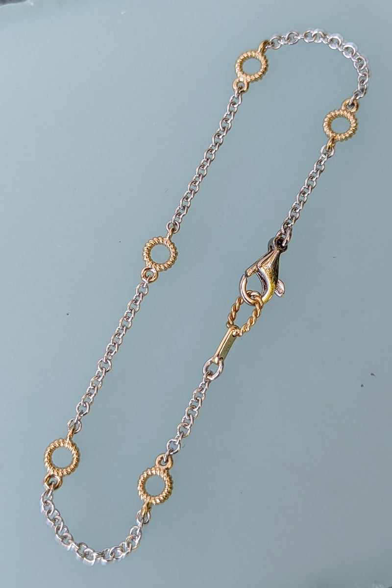 14K Gold Rope Station Bracelet with 5 Links
