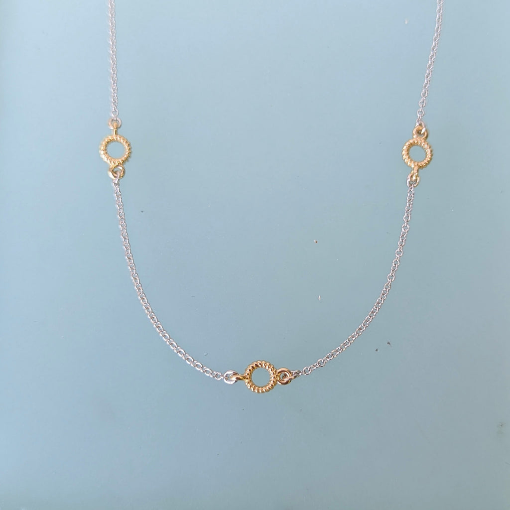 14K Gold Rope Station Necklace with 3 links