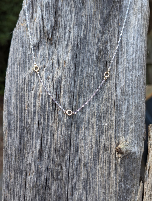 14K Gold Rope Station Necklace with 3 links