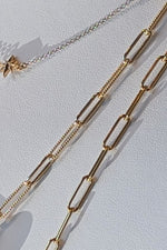 14K Gold Paperclip Link Necklace with Alternating Rope Textured Links