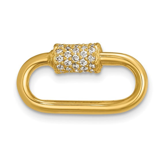 14K Gold Polished Oval Clasp Diamond Charm Holder