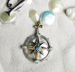 Caribbean Compass Rose 14K Gold Pearl and Diamond Enhancer Pendant