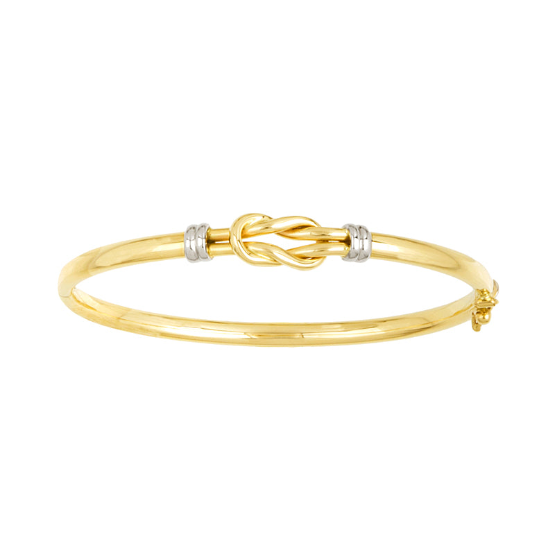 14K Yellow Gold Square Knot Bangle Bracelet with White Gold Accents