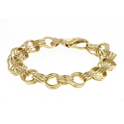 14K Yellow Gold Triple Link Charm Bracelet 7.5