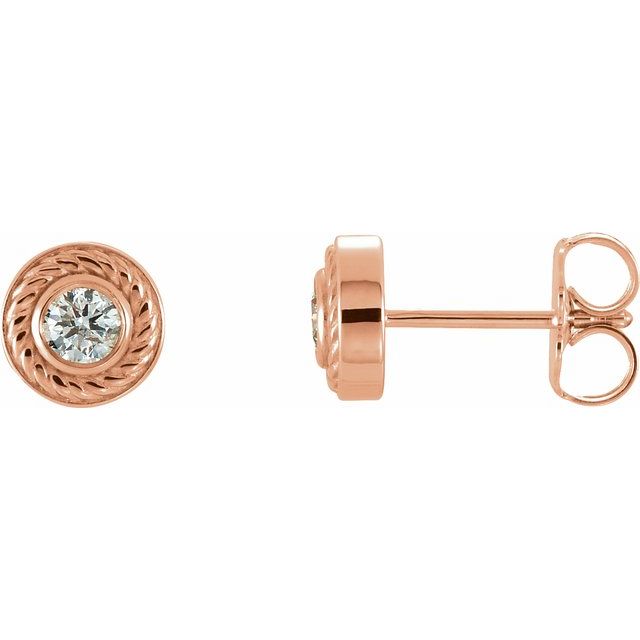 14K Gold Rope Accent Diamond Post Earrings
