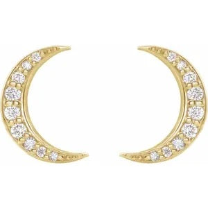 14K Gold Crescent Moon Diamond Post Earrings