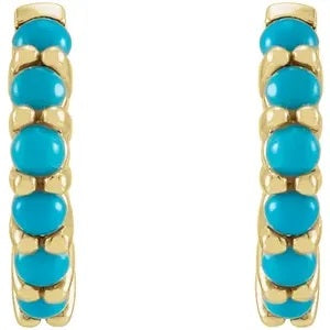 14K Gold Cabochon-Set Turquoise Hinged-Hoop Earrings