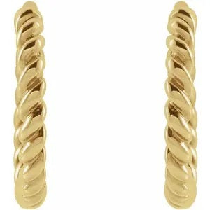 Petite Rope Design 14K Gold Hinged Hoop Earrings