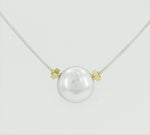 Solitaire Coin Pearl Necklace with MLD 14K Yellow Gold Beads on Sterling Silver Snake Chain