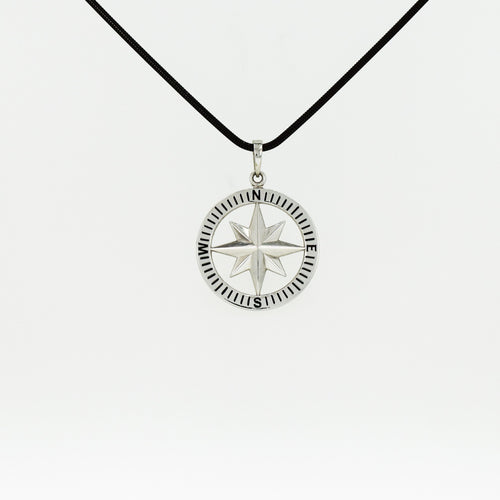 Compass Rose Classic Grande Sterling Silver Pendant with Black Enamel