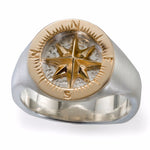 Compass Rose Men's Sterling Silver and 14k Gold Ring