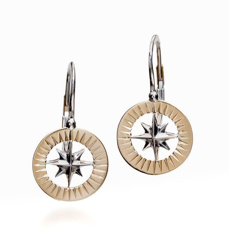 Compass Rose Classic Women's Petite 14K Two-Tone Gold Lever-Back Earrings