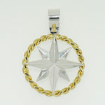 Compass Rose XL 14K Two-Tone Gold Rope Rim Pendant With Shackle Bail