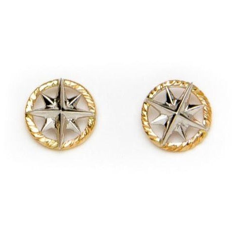 Compass Rose Rope RIm Women's Petite 14K Two-Tone Gold Stud Earrings