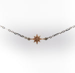 Compass Rose Women's Endless Stars Necklace with 1 14K Gold 3D Star and a 14K White Gold Figaro Chain