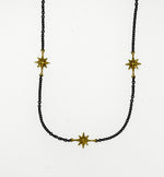 Compass Rose 14K Gold Endless Stars Necklace with Three Stars on Black Cable Link Chain