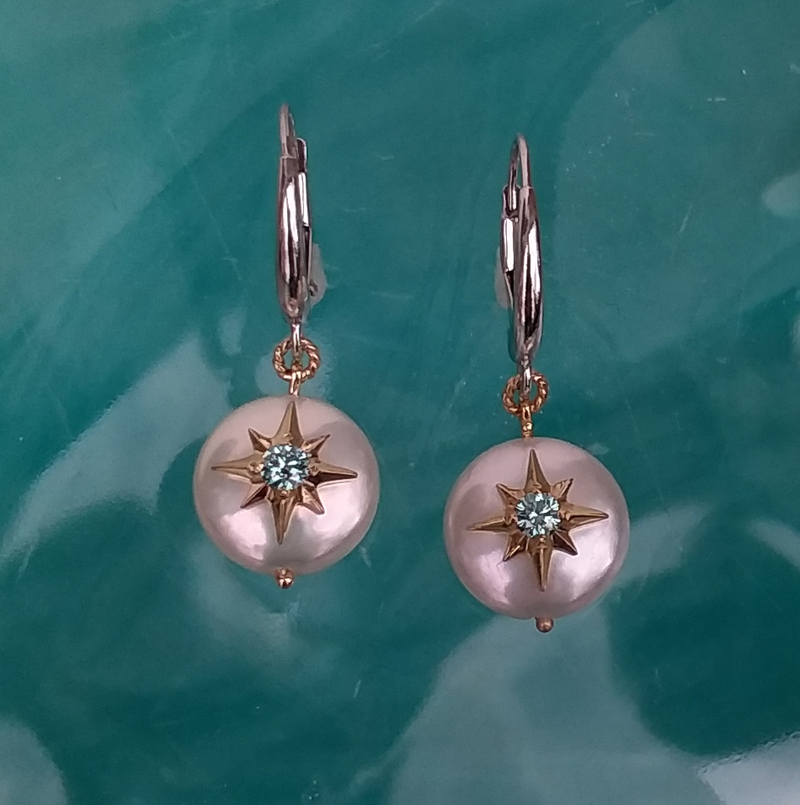 Caribbean Compass Rose 14K Pearl Earrings