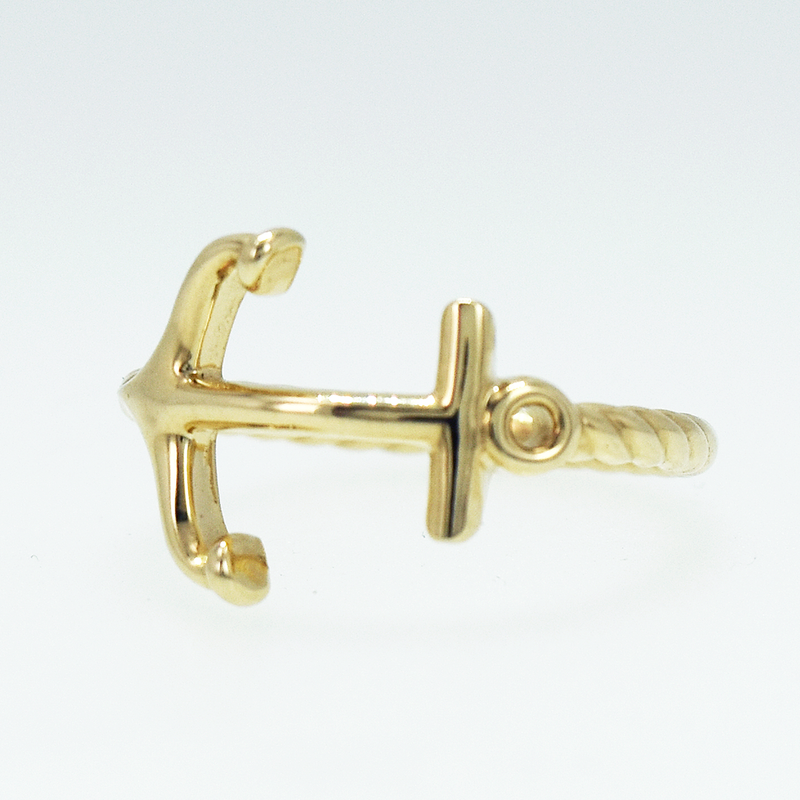 14K Gold Rope and Anchor Ring