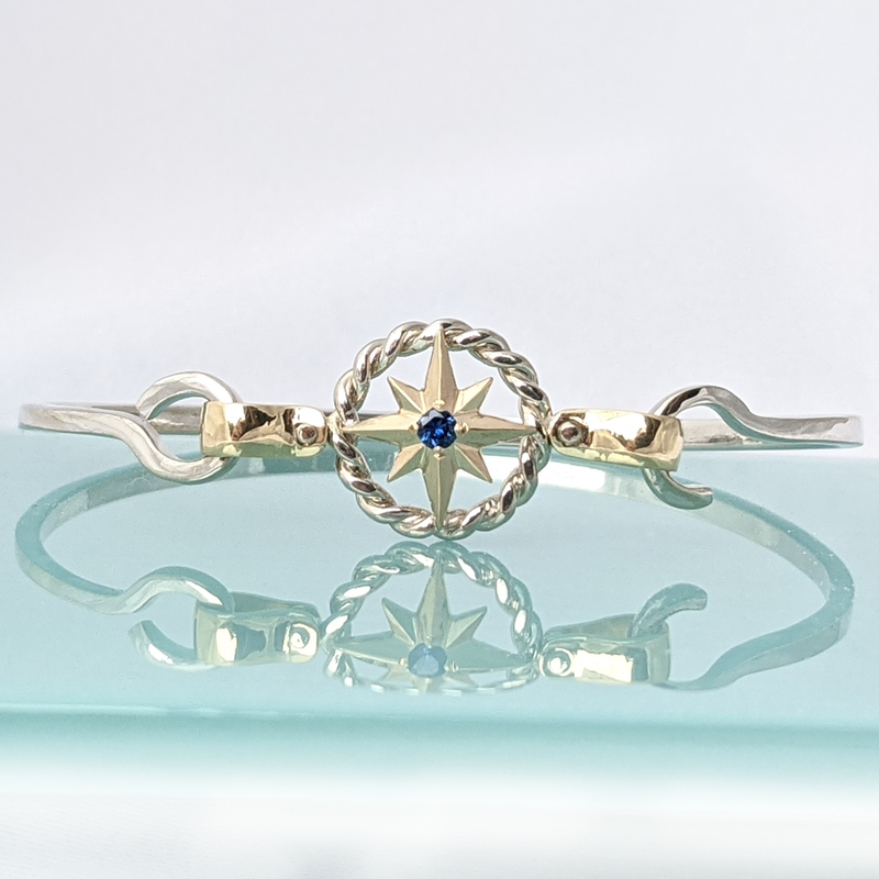 Compass Rose 14K Gold Rope Frame Bangle Bracelet with Shackle Clasp –  Maggie Lee Designs