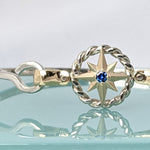 Compass Rose 14K Gold Rope Frame Bangle Bracelet with Shackle Clasp