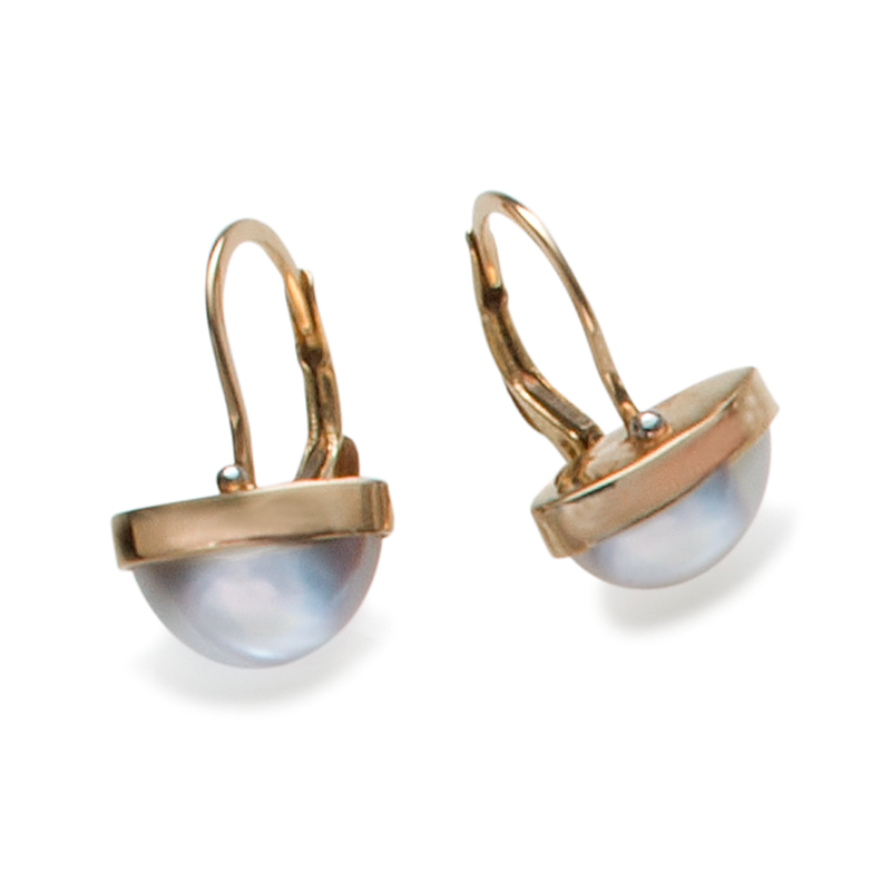 Caribbean Dreams 14K Gold-Capped 1/2 Coin Pearl Lever Back Earrings with Platinum Bead Accent