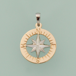 Compass Rose Classic 3/4" 14K Two-Tone Gold Hand-Engraved Pendant