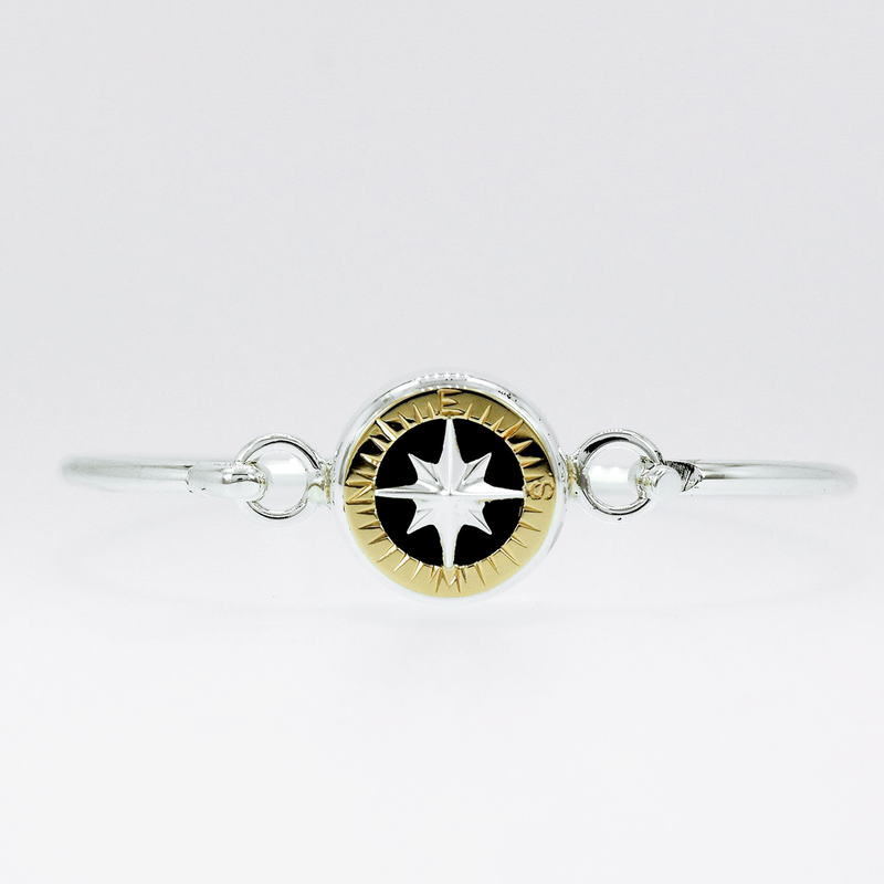 Compass Rose Classic Sterling Silver and 14K Yellow Gold Compass Bangle Bracelet
