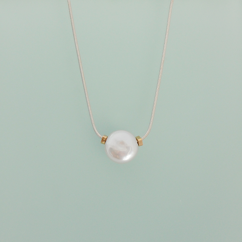 Solitaire Coin Pearl Necklace with MLD 14K Yellow Gold Beads on Sterli ...