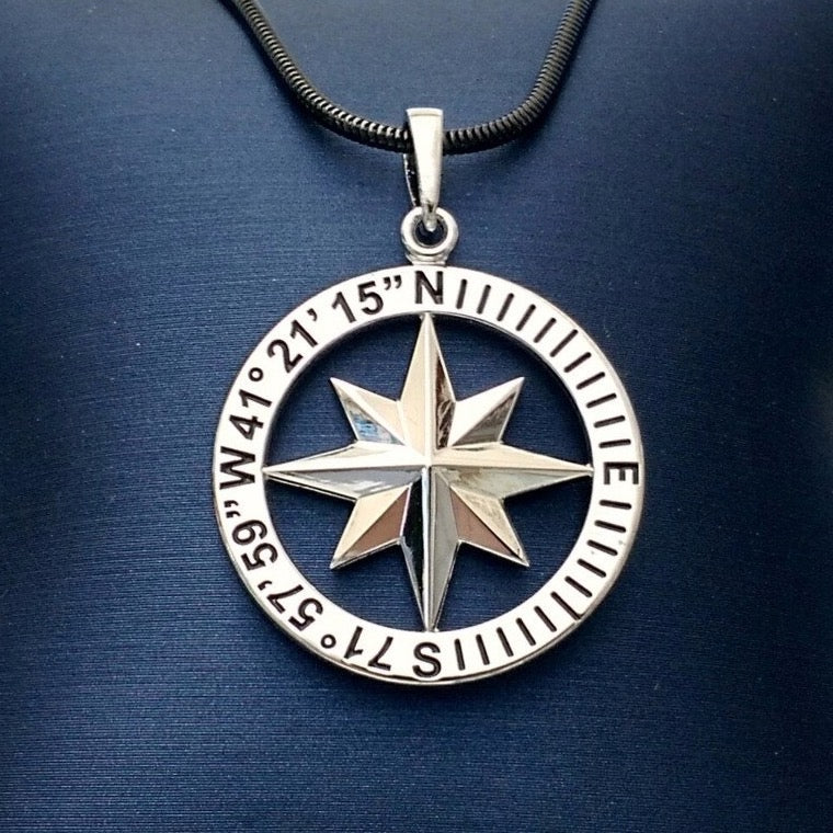 Compass Pendant Coordinates Necklace For Him Compass Rose Custom