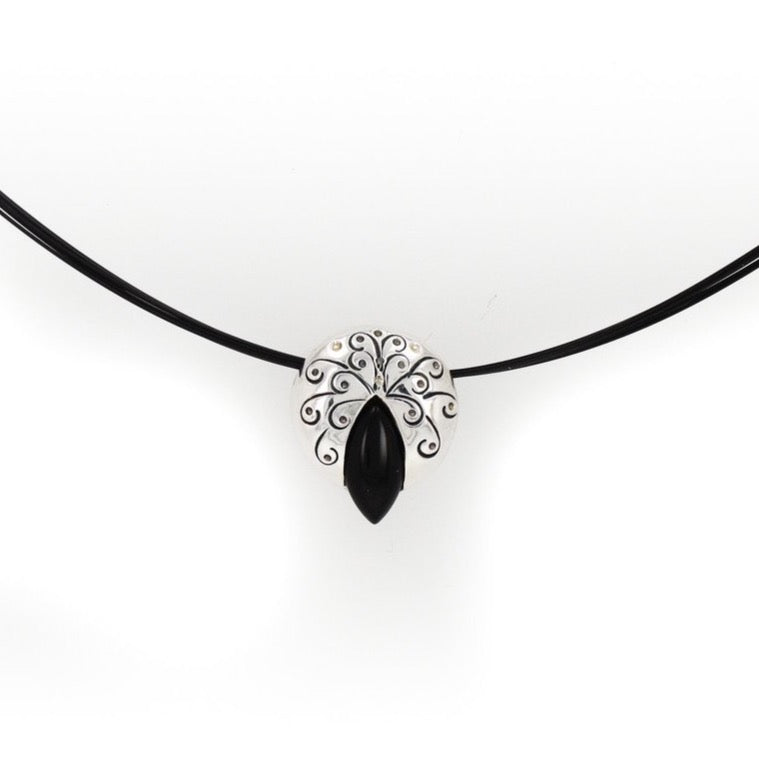 Signature Womens Marquise Slide Necklace 12x6 Sterling Silver Onyx