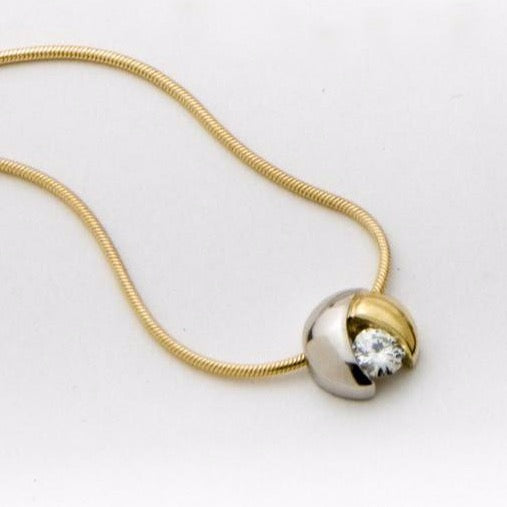 Signature Womens Round Slide Necklace 3.5mm Gem 14K Two Tone Gold