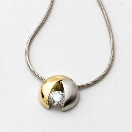 Signature Womens Round Slide Necklace 4mm Gem 14K Two Tone Gold